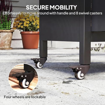 Outsunny Grill Table for Big Green Egg Grill, Heavy Duty Metal BBQ Prep Table with Stainless Steel Top, Storage Cabinet, Spice Rack, Paper Towel Rack, Outdoor Kitchen Island with Wheels, Hooks, Handle
