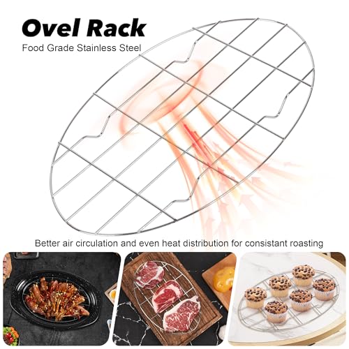 13” Roaster Pan with Lid and Rack, Small Enamel Roaster Pan with Oval Roasting Rack, Granite Baking Pot for Chicken Turkey Lamb, Heat Resistant, Oven/Dishwasher/All Stovestops Compatible
