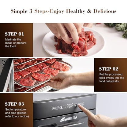 Ausegia Commercial Large Food Dehydrator, Usable Area up to 9 ft², 800W Full Stainless Steel Dryer Machine, up to 190℉ Temperature, for Meat, Fruit, Veggies, Beef, Herbs