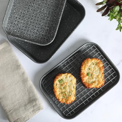 Oster Greystone Premium 4-Piece Carbon Steel Toaster Oven Bakerware Set – PFOA Free Non-Stick Bakeware for Easy Cooking