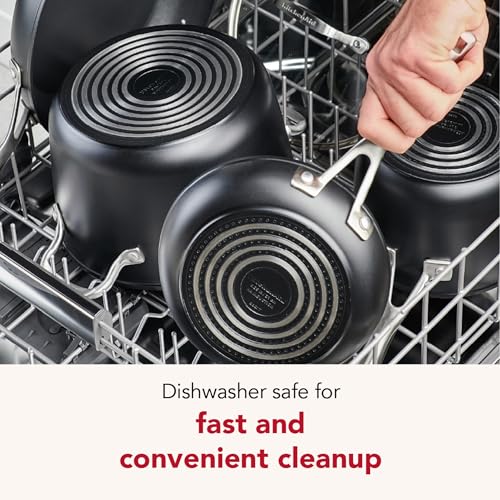 KitchenAid Hard Anodized Induction Nonstick Cookware Saute Pan/Jumbo Cooker with Lid and Helper Handle, Dishwasher Safe, 5 Quart Non Stick Sauteuse with Stainless Steel Handles - Matte Black