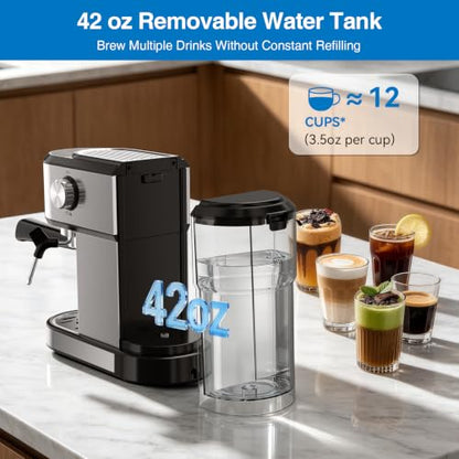 XIXUBX 20 Bar Espresso Machine with Milk Frother, Touchscreen, Silver
