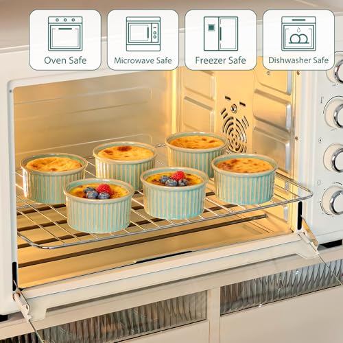 NUTRIUPS 6oz Ceramic Ramekins Set of 6, Vintage Souffle Dishes - Oven Safe Small Baking Bowls for Pudding, Creme Brulee & Custard (Vintage Green, 6 OZ)