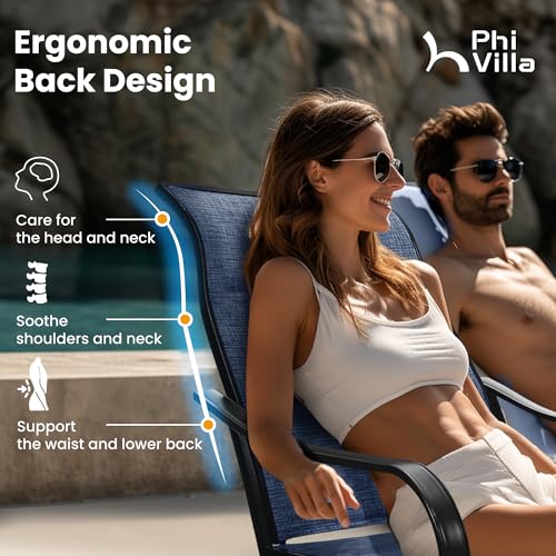 PHI VILLA 5 Piece Outdoor Patio Dining Set with 4 Padded Swivel Dining Chairs & 1 Large Round Dining Table, All Weather Blue Chair and Metal Table for Deck Lawn Garden