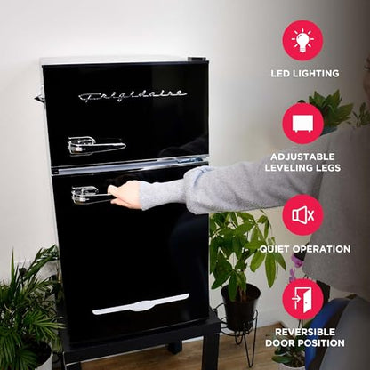 Frigidaire Retro Compact Fridge Freezer Combo, 3.1 cu. ft. Capacity, Small Top Freezer Refrigerator, Mini Fridge with Built-in Bottle Opener – 19”"D x 20.5" W x 33.5" H (Black)