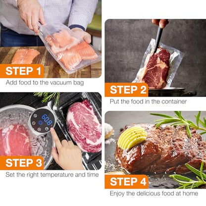 1100W Sous Vide Machine Upgraded Sous Vide Cooker Ultra-Quiet Precision Immersion Circulator with Touch Control & Digital Timer, IPX7 Waterproof Sous Vide Cooker for Home Chefs