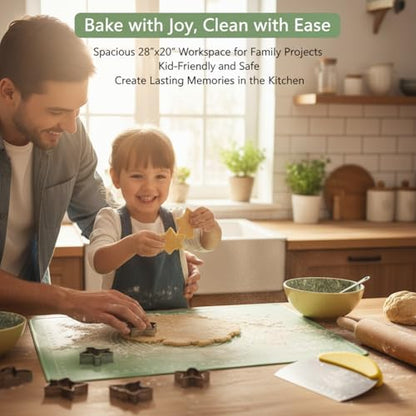 Silicone Baking Mat, 28" x 20", Extra Thick Non Slip Pastry Mat with Measurements, Food Grade Dough Rolling Mat with Raised Edge and Scraper for Bread Pizza