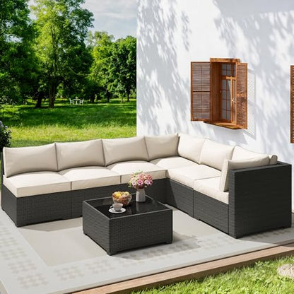 7 Piece Outdoor Patio Sectional Furniture Set, Modular Wicker Outdoor Couch