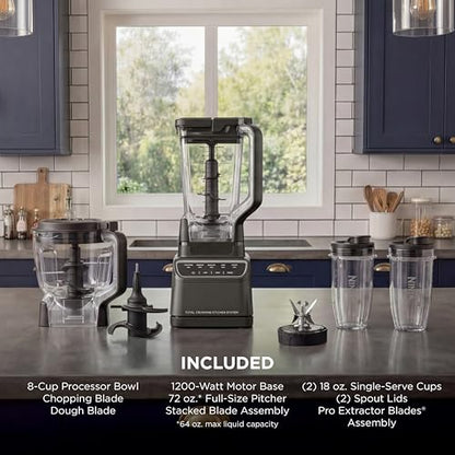 Ninja Kitchen System | All-in-One for Smoothies, Frozen Drinks, Veggie Chopper & More | With Full-Size Pitcher, 8 Cup Food Processor Bowl, (2) 18 oz. Cups, | 1200 Watt | Dark Grey | BR601AMZ