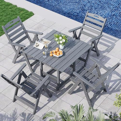 PamapicLife Dining Table Set, 5-Piece HDPE Outdoor Dining Set for 4, Grey