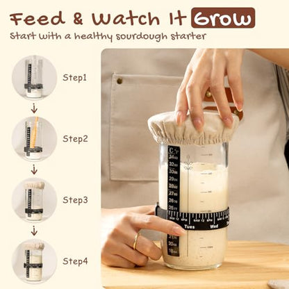 Astercook Sourdough Starter Kit with Round & Oval Banneton Bread Proofing Basket, Bread Sling, Starter Jar, Dough Whisk, Scrapers, Stencils, Complete Sourdough Bread Baking Supplies, Mothers Day Gifts