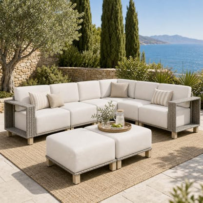 Aoxun Patio Furniture Set with 10'' Thick Cushions (8 Piece, Gray/Beige)