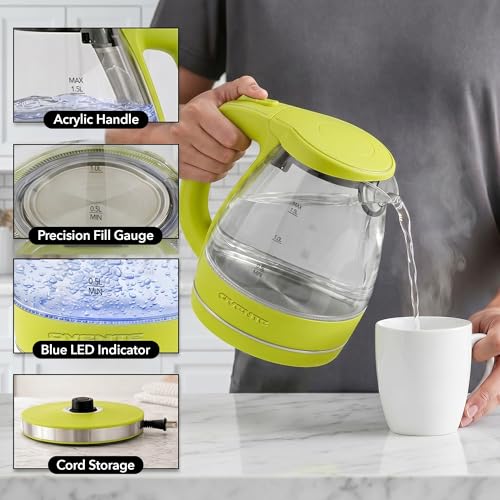 OVENTE 1.5L Glass Electric Kettle Water Boiler, Green KG83G
