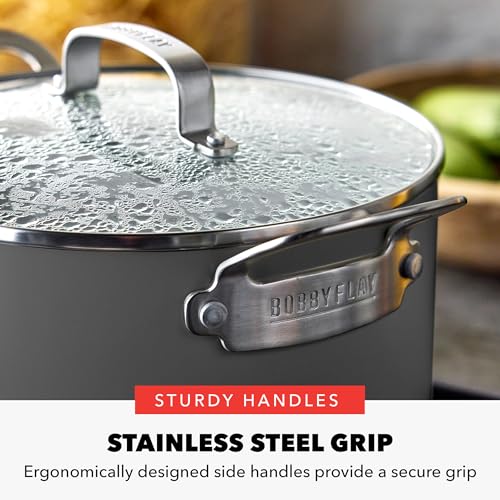 GreenPan x Bobby Flay 6QT Stockpot with Glass Lid, PFAS-Free Diamond Ceramic Nonstick Pot, Induction Suitable, Easy Clean Dishwasher & Oven Safe, Quick Heating, Pasta, Soups, Graphite