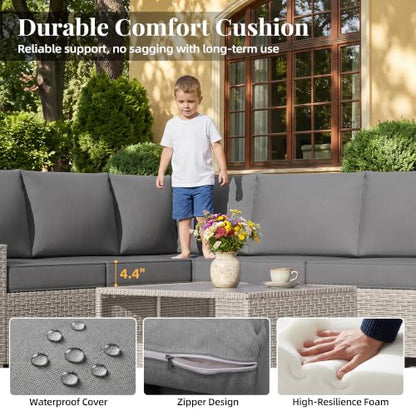 13 Pieces Patio Furniture Set with Fire Pit,Outdoor Wicker Sectional Sofa