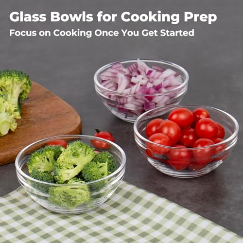 Iyulania 8.5 oz Clear Glass Bowl, Small Prep Bowls for Prepping Ingredients, Dishwasher and Microwave Safe, Stackable, Set of 6