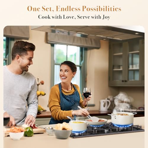 PekGema Ceramic Pots and Pans Set, 16 Pcs Cookware Set Non Toxic, Nonstick Kitchen Cookware, Oven Safe Cooking Pan Set, PFAS PTFE PFOA FREE,Compatible with All Cooktops, comfortable handle.Cream White
