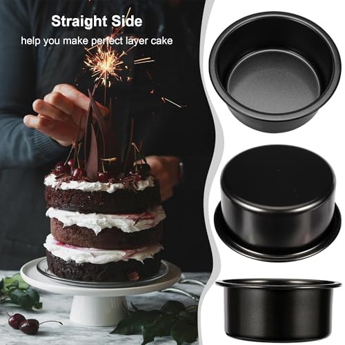 AWTBDP 4-Inch & 6-Inch Cake Pan Set, Set of 2, Round Baking Pan, Carbon Steel Birthday Wedding Metal Layer Cake Pans, Non Toxic Coating, Straight Side, Easy Clean Easy Release, 2 Inch Deep