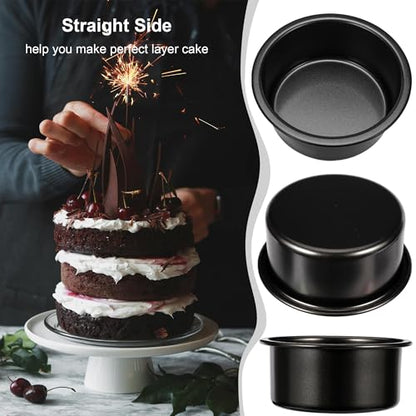 AWTBDP 4-Inch & 6-Inch Cake Pan Set, Set of 2, Round Baking Pan, Carbon Steel Birthday Wedding Metal Layer Cake Pans, Non Toxic Coating, Straight Side, Easy Clean Easy Release, 2 Inch Deep