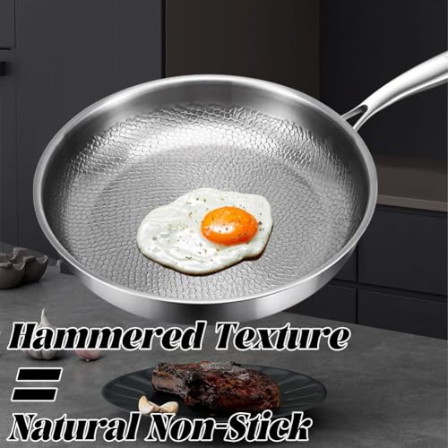 ASHPWD Titanium Frying Pan for Cooking, Hammered Non-Stick Titanium Pan with Lid, Scratch-Resistant & Durable Titanium Skillet for Healthy Cooking (9inch)