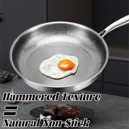 ASHPWD Titanium Frying Pan for Cooking, Hammered Non-Stick Titanium Pan with Lid, Scratch-Resistant & Durable Titanium Skillet for Healthy Cooking (9inch)