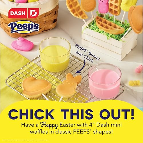 Dash & PEEPS® Mini Waffle Maker- Mini Machine for Creative Homemade Treats - Nonstick Iron with Unique Print Design - Stylish Waffle Machine - Yellow Chick