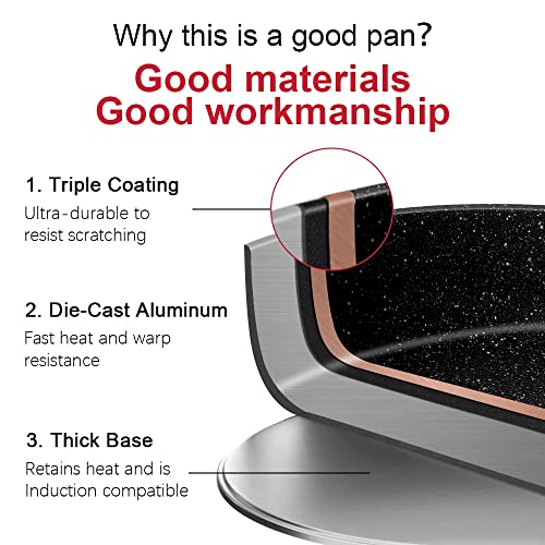 Caannasweis Nonstick Granite Frying Pan Skillet, Non Stick Omelette Fry Pans, Omelet Egg Pan, Stone Cookware Chef's Pan, Induction Compatible, PFOA Free (Gray, 12 Inch)