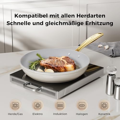 Sanho 12 Inch Nonstick Frying Pan, Diamond-Titanium Ceramic Coating PFAS/PFOA Free, Oven & Dishwasher Safe Skillet, Induction Compatible with Cool Touch PVD Handle