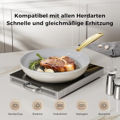 Sanho 12 Inch Nonstick Frying Pan, Diamond-Titanium Ceramic Coating PFAS/PFOA Free, Oven & Dishwasher Safe Skillet, Induction Compatible with Cool Touch PVD Handle