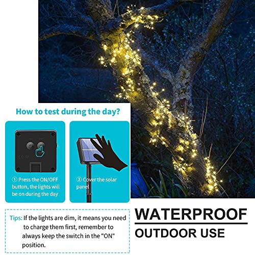 soltuus Solar Fairy String Lights Outside, Multi Strand 180 LEDs Watering Can Light for Outdoor, Waterproof Solar Powered Waterfall Lights, Firefly Bunch Lights for Garden Decor, Warm White