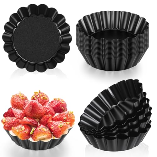 Yolev 24 Pcs Mini Pie Tart Pans 3" with Removable Bottom Round Nonstick Quiche Pan Bakeware Egg Tart Molds Fluted Side Small Quiche Pans Steel Mini Pie Tins for Pies Mousse Cheese Cake Dessert