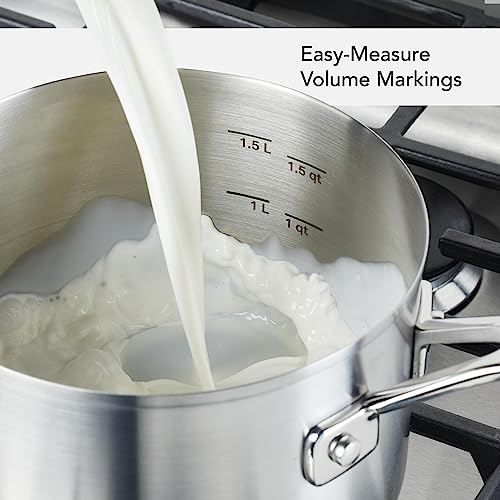 KitchenAid Stainless Steel Induction Saucepan with Lid, 3 Quart - Brushed Stainless Steel