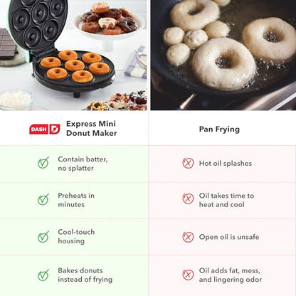 Dash Express Mini Donut Maker - Homemade Dessert Maker - Features Double-Sided, Non-Stick Surface & Space-Saving Design - Makes 7 - Aqua