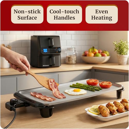 Elite Gourmet 10" x 20" Electric Griddle, PFAS-Free Ceralast™ Ceramic