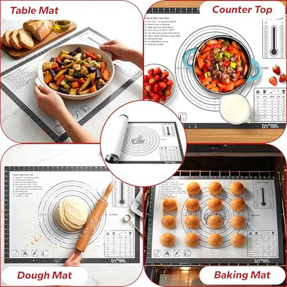 XL Silicone Pastry Mat for Baking Extra Large 28x20 - Non-Stick Non-Slip Rolling Mat for Dough with Measurements - Bread, Pizza, Pie Crust, Cookies, Fondant - Oven Safe, Dishwasher Safe (Grey)