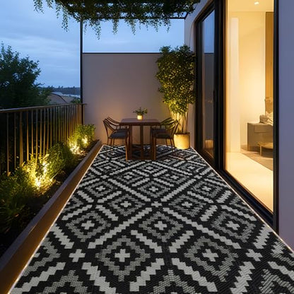 YONILE 8x10 ft Outdoor Rug Waterproof for Patio with LED Light,Large Outdoor Plastic Straw Rug,Reversible Plastic Area Rugs Mat Outside Carpet for RV, Deck, Porch, Picnic, Beach, Balcony