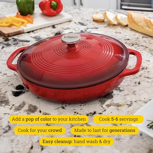 Lodge Essential Enamel Braiser 3.5 Quart - Refrigerator- & Oven-Safe up to 500° F - Heat-Retaining, Induction-Safe & PFAS-Free Enamel Cookware - Island Spice Red