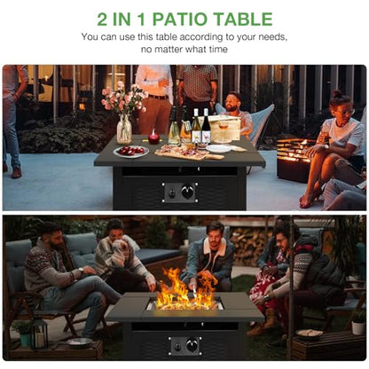 hykolity 28 inch Fire Pit Table, 50000 BTU Patio Heater, 2 in 1 Outdoor Gas Fire Pit with Removable Lid & Lava Stone, CSA-Certified for Gas Fire Pit, Deck Garden Backyard