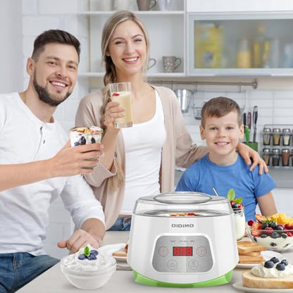 Yogurt Maker, Greek Yogurt Maker with Timer Control and Strainer, Yogurt Maker Machine with Stainless Steel Liner, Electric Portable Yogurt Maker for Yogurt, Greek Yogurt, Cheese, Natto (White)