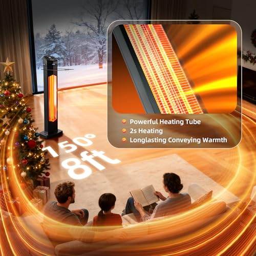 1500W Electric Patio Heater, 36inch Infrared Heater with Remote, IPX5 Waterproof Infrared Tower Space Heater, 2 Heat Levels, 12H Timers, Tip-Over & Overheat Protection for Garage, Indoor, Home