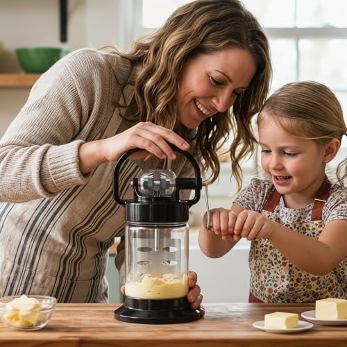 Upgraded 1L Manual Butter Churner with Non-Slip Base & Finger-Safe Handle