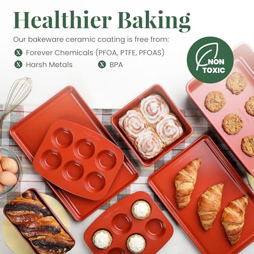 Larder & Vine 8-Piece Bakeware Set | Non-Stick Baking Set with Ceramic Finish | PFAS, PFOA, PTFE, and BPA Free Baking Essentials | Baking Sheets, Muffin Tins and Assorted Baking Pans | Cabernet
