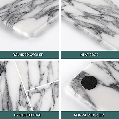 Koville Italian Natural Marble Cutting Board for Kitchen Pastry Bread Macaron Display, 12" x 8" Real Stone Slab Marble Cheese Board for Counter, Bathroom Perfume Tray Candle Plate (Arabescato)