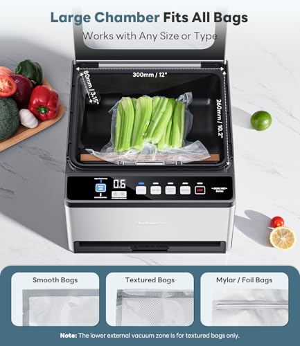 DualCore CVS101 Large Chamber Vacuum Sealer for Wet Foods, Dual Work Areas & Extra-Wide Bag Clamp, Meats & Marinades, 230W Dual-Core Dry Pump x4, 11.8-inch Max Bag Width Packing Machine for Home Use
