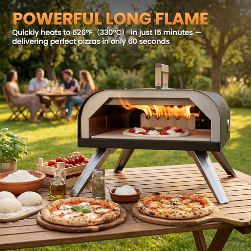 WOOCIT Pizza Oven Outdoor 12" Multi-Fuel – Wood Fire & Propane Pizza Oven (Burner Sold Separately), Outdoor Pizza Oven Reaches 720°F with Pizza Stone & Peel, Portable for Backyard, Camping, Tailgating