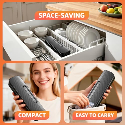 Vacuum Sealer Machine for Food Preservation | High Suction Food Sealer with Double Seal Technology | Compact Meat Sealer with Built-in Cutter & Bag Storage | Dry & Moist Modes for Sous Vide (Black)
