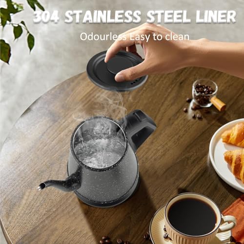 Gooseneck Electric Kettle, 1L Pour Over Coffee Kettle, 1000W Fast Boil Stainless Steel Water Boiler, for Tea Coffee, Office Dorm Kitchen, Auto Shut-Off, Black Star Design, BPA-Free