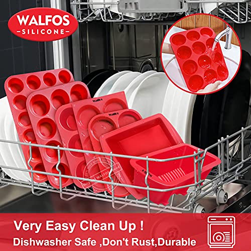 Walfos Silicone Texas Muffin Pan Set- 6 Cup Jumbo Silicone Cupcake Pan, Non-Stick, Just PoP Out! Perfect for Egg Muffin, Big Cupcake - BPA Free and Dishwasher Safe, Set of 2