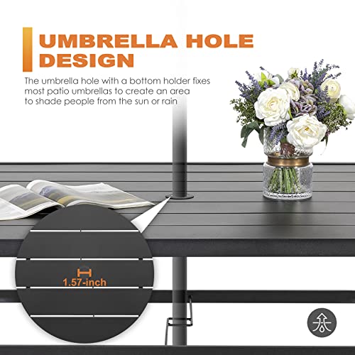 NUU GARDEN 7 Pieces Patio Dining Set, All-Weather Outdoor Furniture with 6 Textilene Dining Chairs and 61" Rectangle Metal Dining Table with Umbrella Hole for Patio Deck Garden, Black and Brown