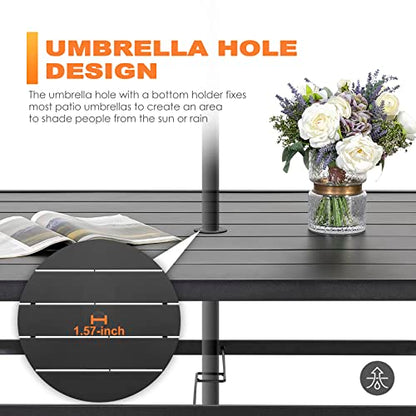 NUU GARDEN 7 Pieces Patio Dining Set, All-Weather Outdoor Furniture with 6 Textilene Dining Chairs and 61" Rectangle Metal Dining Table with Umbrella Hole for Patio Deck Garden, Black and Brown